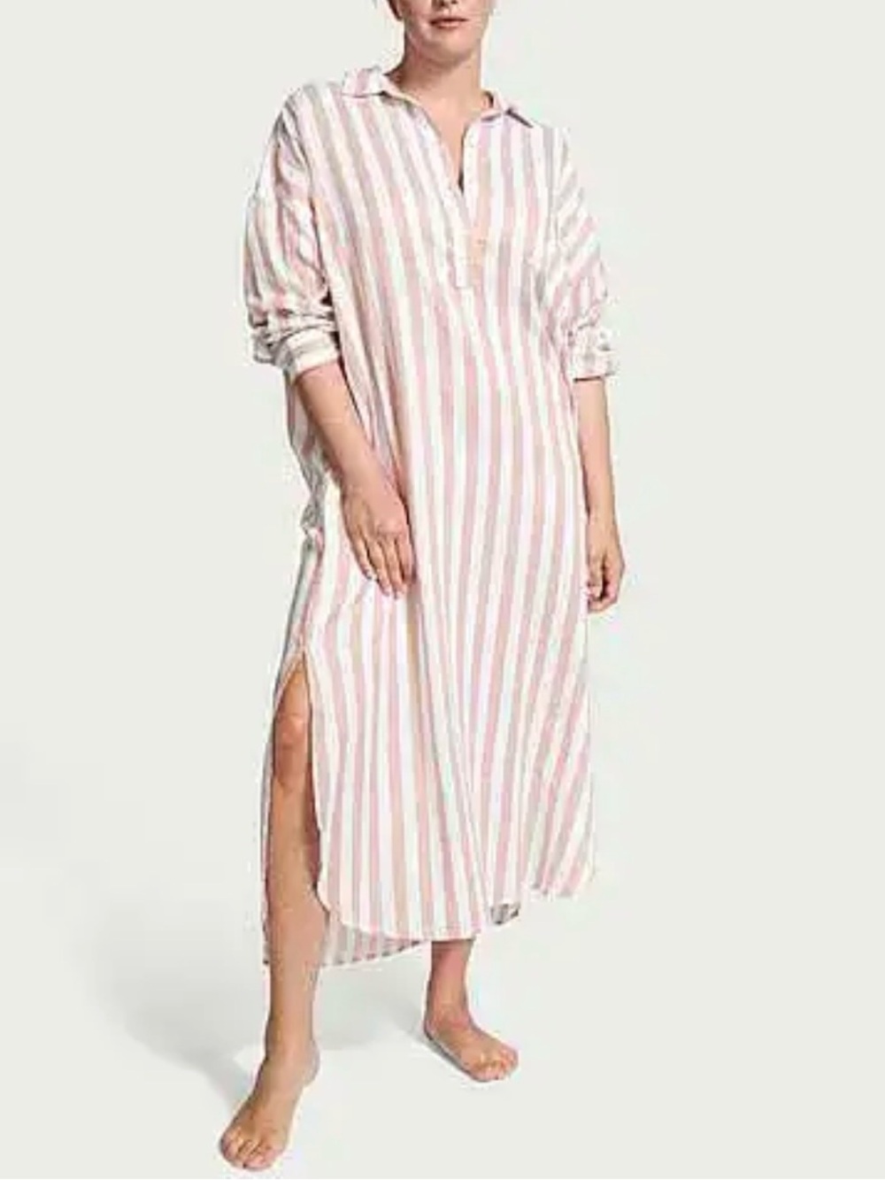 Victoria's Secret Pink and White Striped Long sleep tunic women’s size L Cotton